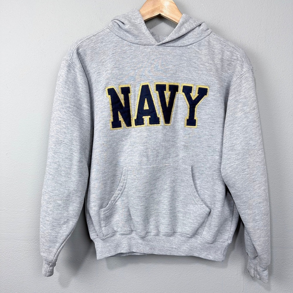 Vintage Jansport NAVY Hoodie Sweatshirt Size L Cropped Athleisure‎ Pullover Gray